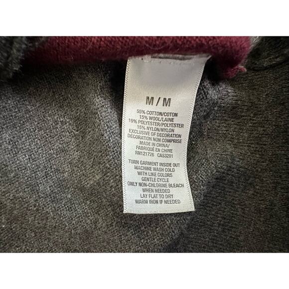 Aeropostale Mens Cardigan Sweater Size Medium Burgundy Gray Wool Blend Button Up - Picture 4 of 8